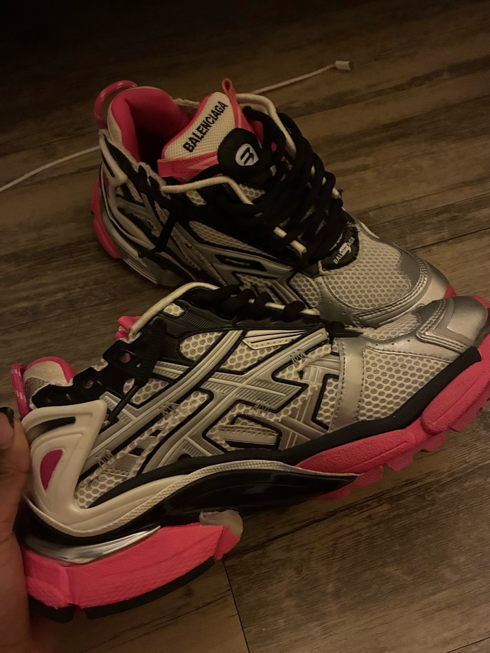 Balenciaga Silver, Pink & Black Mesh Runner Sneakers